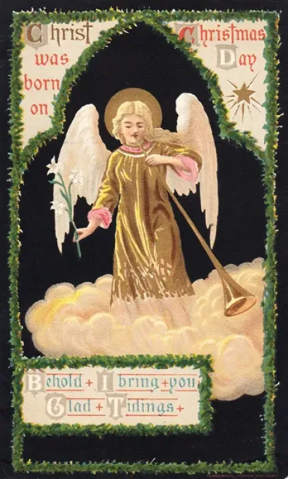 Framed Print : Angel with trumpet on a Christmas card Framed Print : Angel with trumpet on a Christmas card