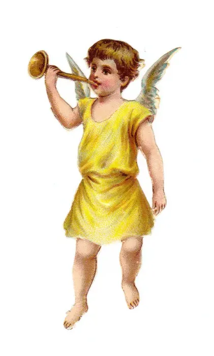 Framed Print : Angel with trumpet on a Victorian Christmas scrap Framed Print : Angel with trumpet on a Victorian Christmas scrap