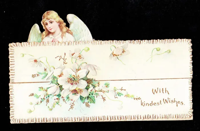 Framed Print : Angel with white flowers on a greetings card Framed Print : Angel with white flowers on a greetings card