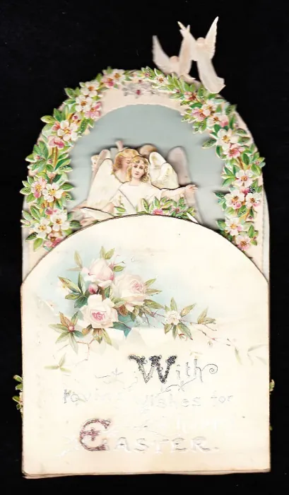 Framed Print : Angels and flowers on an Easter card Framed Print : Angels and flowers on an Easter card