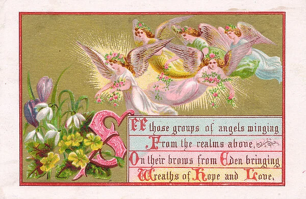 Five angels on a greetings card