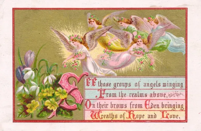 Framed Print : Five angels on a greetings card Framed Print : Five angels on a greetings card