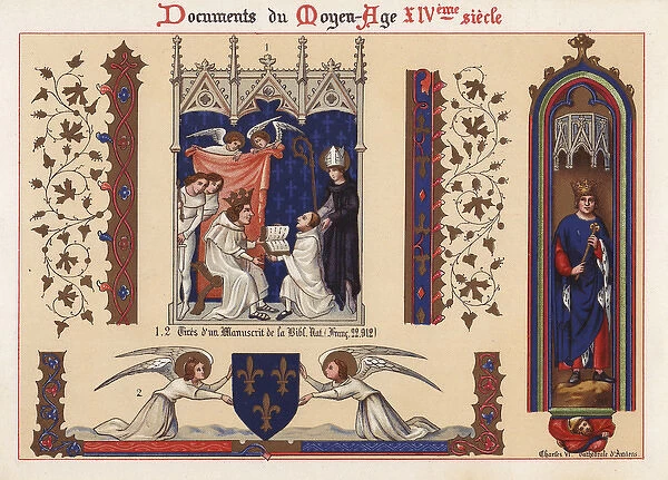 Angels with shield, priest presenting an illuminated