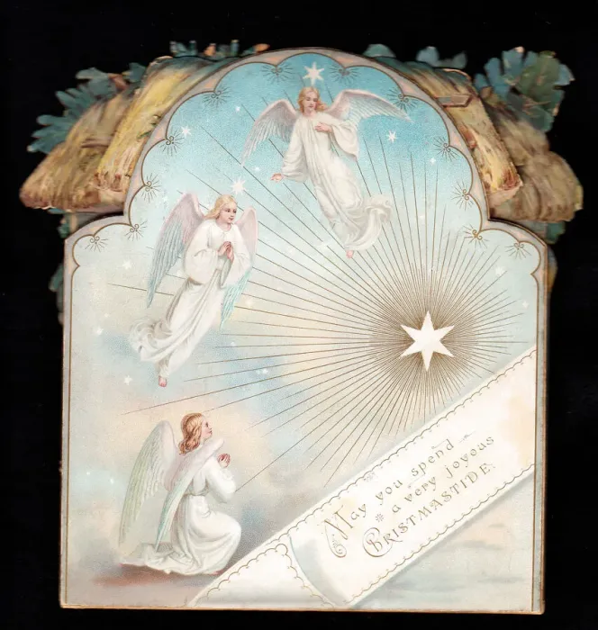 Framed Print : Angels and star on a cutout Christmas card Framed Print : Angels and star on a cutout Christmas card
