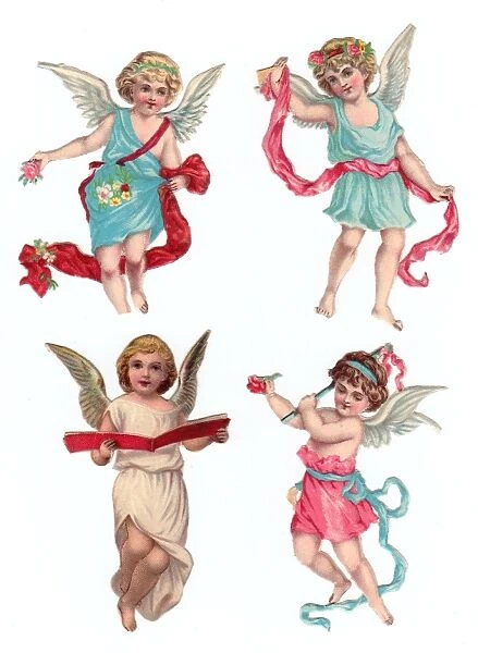 Angels on four Victorian scraps