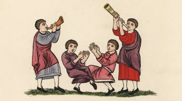 Framed Print : Anglo-Saxon gleemen performers Framed Print : Anglo-Saxon gleemen performers