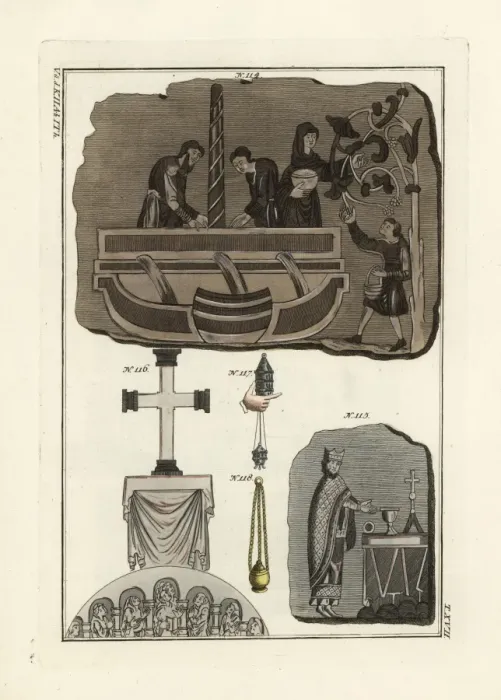 Framed Print : Anglo Saxon grape press and religious paraphernalia Framed Print : Anglo Saxon grape press and religious paraphernalia