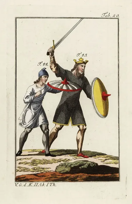 Framed Print : Anglo Saxon king and equerry in battle Framed Print : Anglo Saxon king and equerry in battle