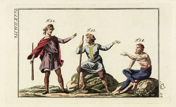 Framed Print : Anglo Saxon men in tunica and Job in coaxalia Framed Print : Anglo Saxon men in tunica and Job in coaxalia