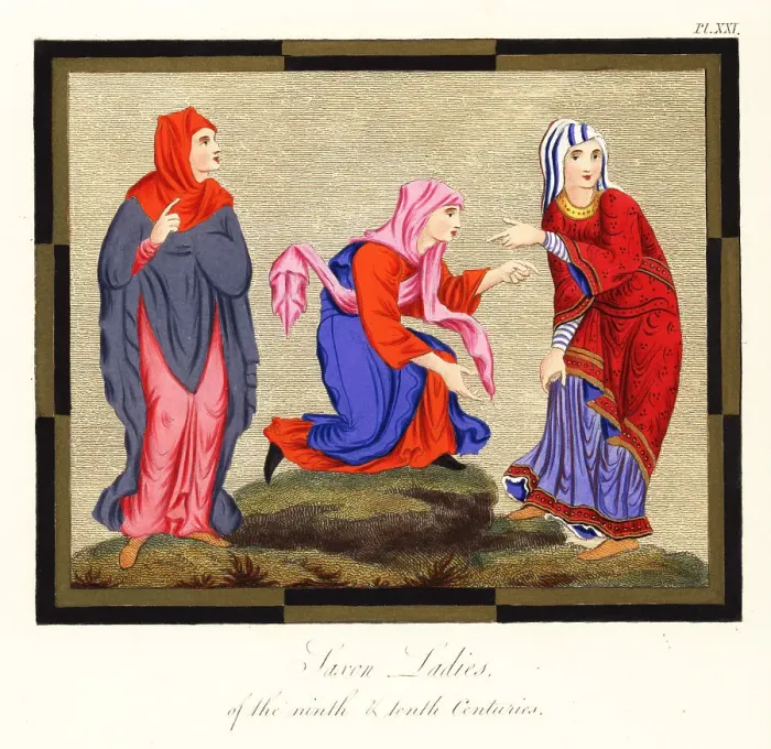 Framed Print : Anglo Saxon women's costumes, 9th and 10th century Framed Print : Anglo Saxon women's costumes, 9th and 10th century