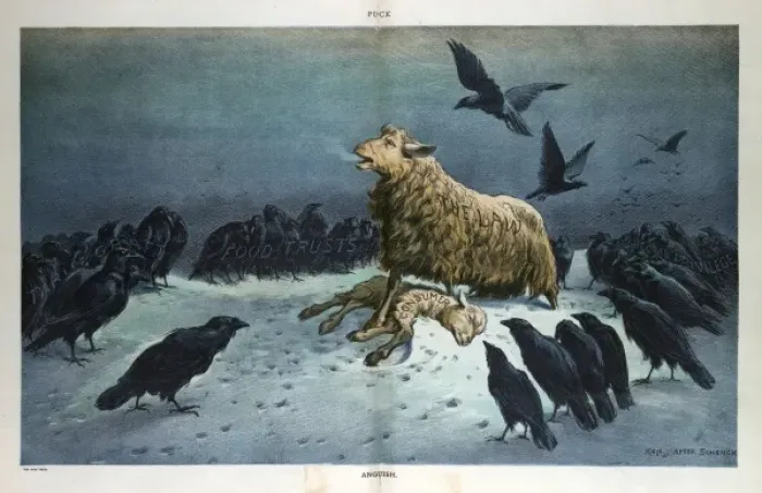 Framed Print : Anguish. Illustration shows a sheep labeled The Law standing over a lamb Framed Print : Anguish. Illustration shows a sheep labeled The Law standing over a lamb