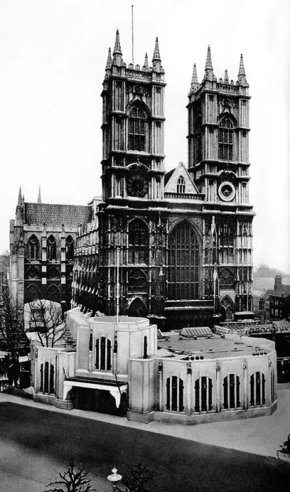Framed Print : Annexe built on Westminster Abbey for George VI coronation Framed Print : Annexe built on Westminster Abbey for George VI coronation