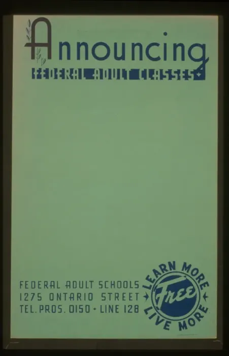 Framed Print : Announcing federal adult classes Learn more - live more