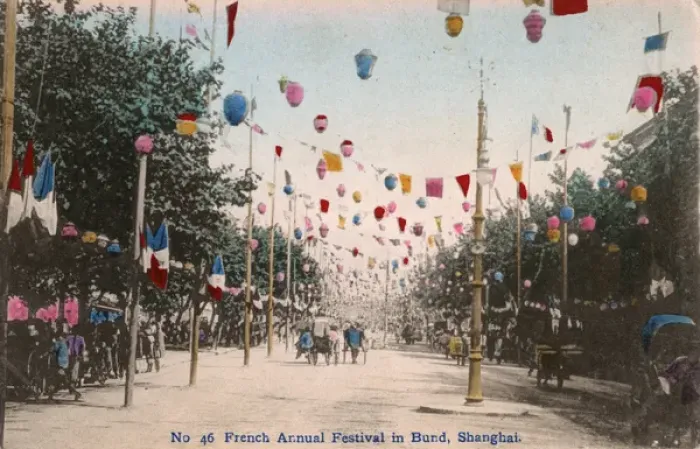 Framed Print : Annual French Festival - flags along Bund, Shanghai, China Framed Print : Annual French Festival - flags along Bund, Shanghai, China