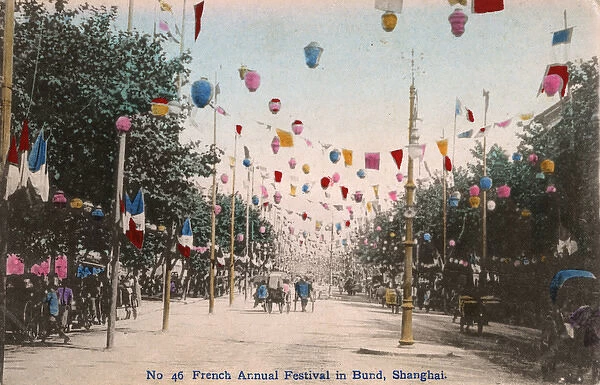 Annual French Festival - flags along Bund, Shanghai, China