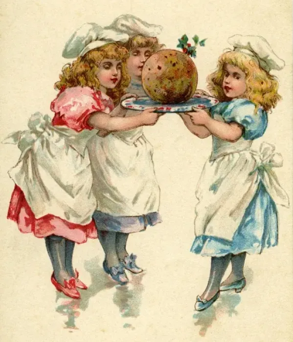 Framed Print : Anon Nister. 3 cooks with xmas pud Framed Print : Anon Nister. 3 cooks with xmas pud