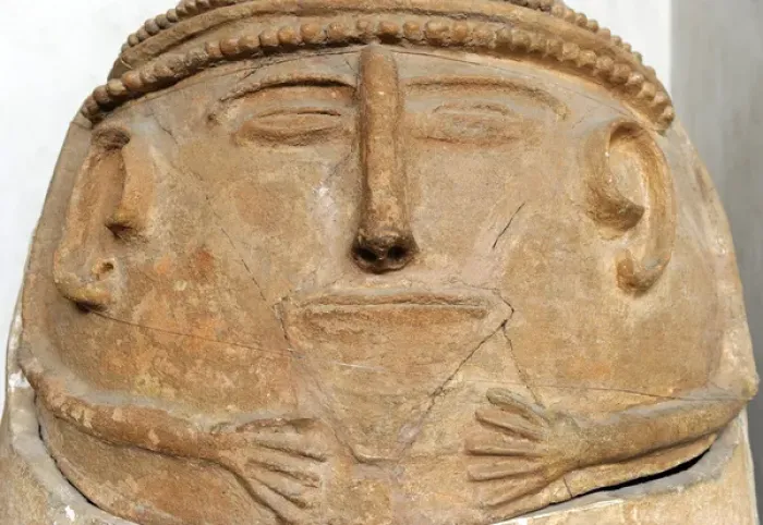 Framed Print : Anthropoid clay coffin. 12th century BC. Detail Framed Print : Anthropoid clay coffin. 12th century BC. Detail