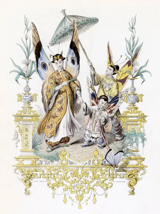 Framed Print : Anthropomorphised lepidoptera Chinese style. Date: circa 1840 Framed Print : Anthropomorphised lepidoptera Chinese style. Date: circa 1840