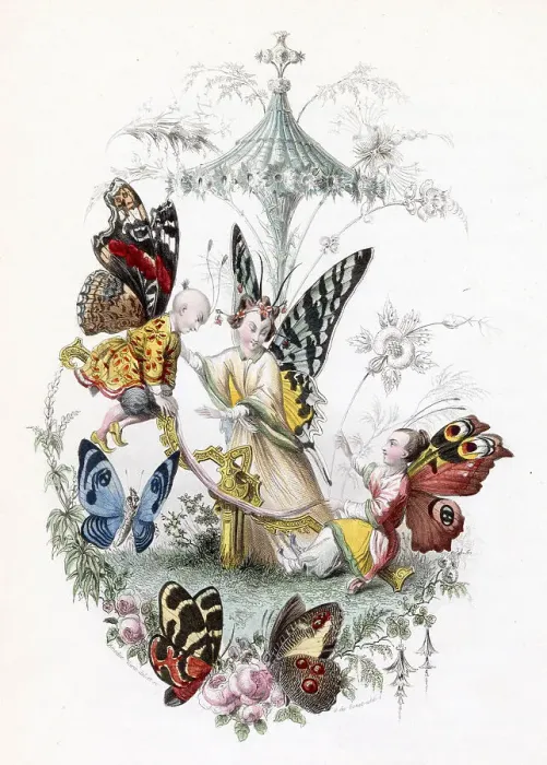 Framed Print : Anthropomorphised lepidoptera a la Chinoise. Date: circa 1840 Framed Print : Anthropomorphised lepidoptera a la Chinoise. Date: circa 1840