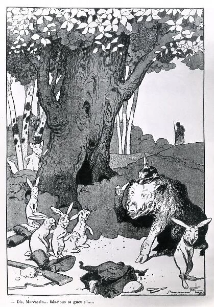Anti-German cartoon, German boar and French rabbits, WW1 #7194929