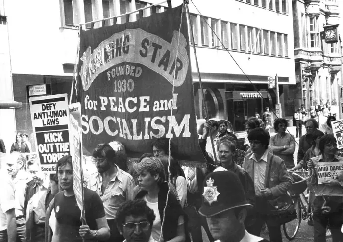 Framed Print : Anti-Tory demonstration with Morning Star banner Framed Print : Anti-Tory demonstration with Morning Star banner