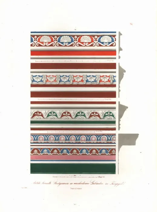 Framed Print : Antique painted stucco cornices from buildings in Pompeii Framed Print : Antique painted stucco cornices from buildings in Pompeii