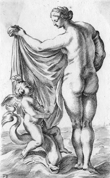 Framed Print : APHRODITE. As the Woman of the Sea she is depicted with her emblem, a Dolphin Framed Print : APHRODITE. As the Woman of the Sea she is depicted with her emblem, a Dolphin