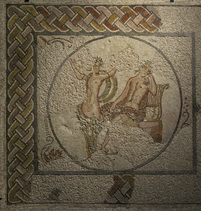 Framed Print : Apollo and Daphne. Roman mosaic panel. 3rd-4th Framed Print : Apollo and Daphne. Roman mosaic panel. 3rd-4th