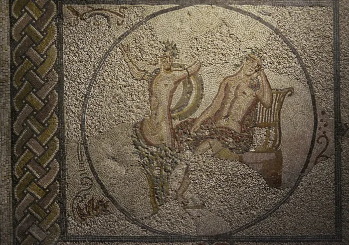 Framed Print : Apollo and Daphne. Roman mosaic panel. 3rd-4th Framed Print : Apollo and Daphne. Roman mosaic panel. 3rd-4th