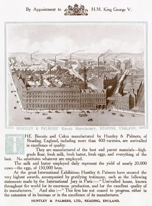 Framed Print : Appointment of H. M. King George V, biscuits and cakes manufacture by Huntley & Palmers, Reading England. Date: 1914 Framed Print : Appointment of H. M. King George V, biscuits and cakes manufacture by Huntley & Palmers, Reading England. Date: 1914