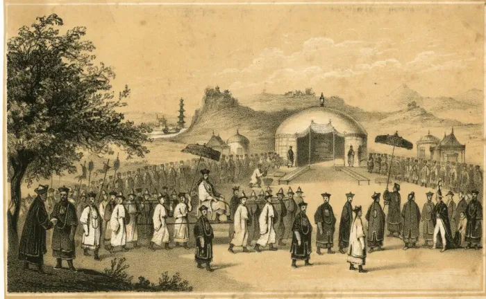 Framed Print : Approach of Emperor of China to receive British Ambassador Framed Print : Approach of Emperor of China to receive British Ambassador