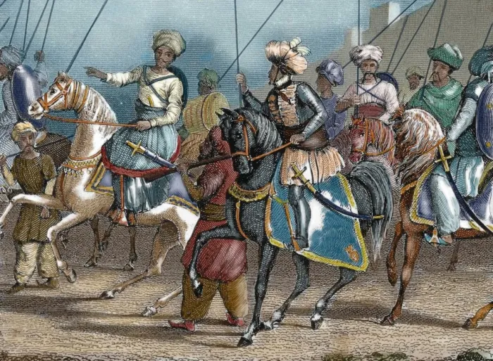 Framed Print : Arab army. Nineteenth-century colored engraving Framed Print : Arab army. Nineteenth-century colored engraving