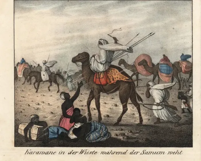 Framed Print : Arab caravan sheltering from the Simoom (Samum) wind Framed Print : Arab caravan sheltering from the Simoom (Samum) wind