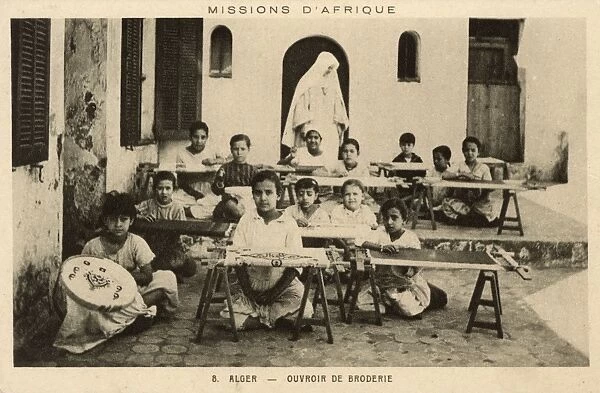 Arab children in an embroidery school, Algiers, Algeria