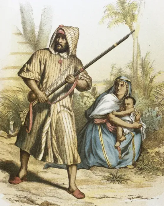 Framed Print : Arab family. Colored engraving