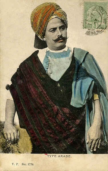 Arab Man with fine moustache and turban - Tunisia