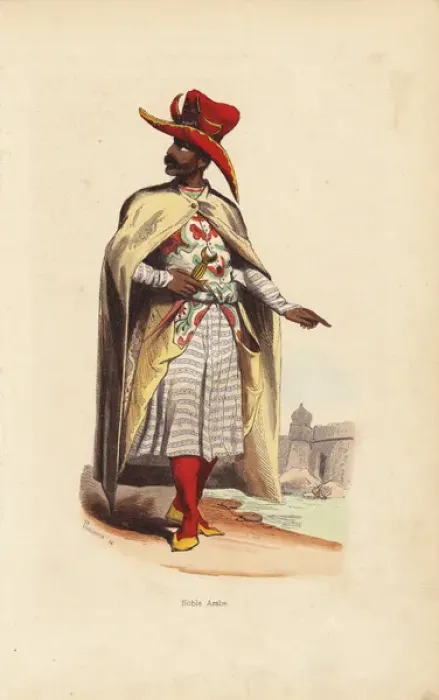 Framed Print : Arabian nobleman in hat, cloak, embroidered Framed Print : Arabian nobleman in hat, cloak, embroidered