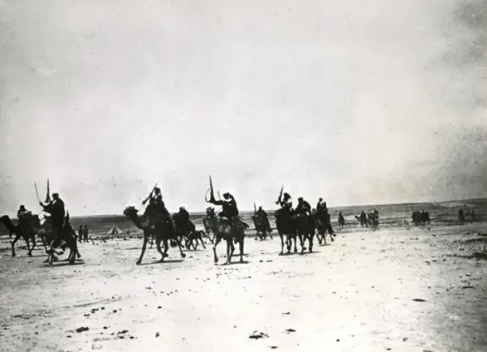 Framed Print : Arabs riding camels in the desert, Palestine, WW1 Framed Print : Arabs riding camels in the desert, Palestine, WW1