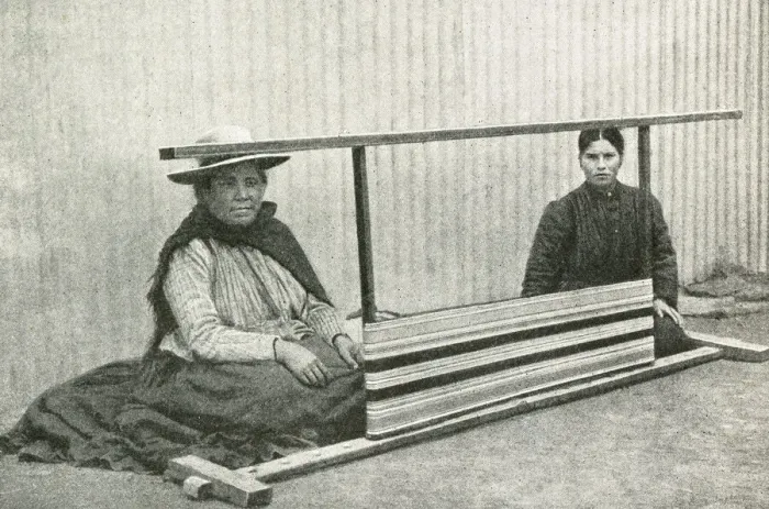 Framed Print : Two Araucanian women weaving, Chile, South America Framed Print : Two Araucanian women weaving, Chile, South America