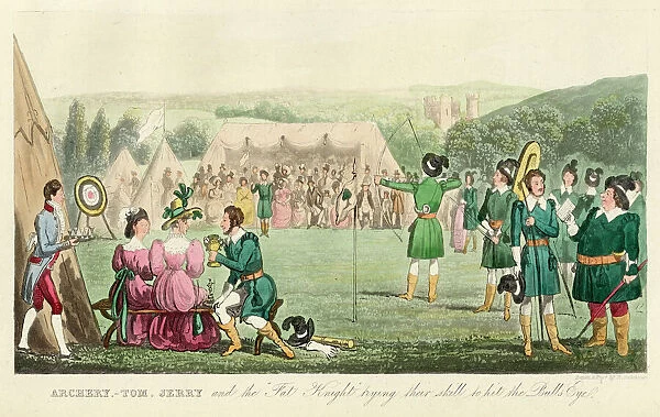 Archery Match, 1828. An archery match, for which the competitors dress like Robin Hood
