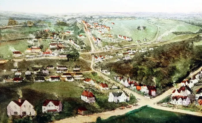 Framed Print : Architect drawing, Letchworth Garden City, early 1900s Framed Print : Architect drawing, Letchworth Garden City, early 1900s
