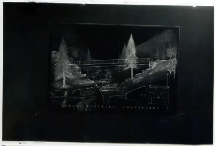 Framed Print : Architects Drawing Negative - Footbridge, Lake District Framed Print : Architects Drawing Negative - Footbridge, Lake District