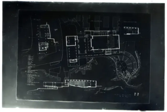 Framed Print : Architects Drawing Negative - Plans for Theatre, St Ives, S Framed Print : Architects Drawing Negative - Plans for Theatre, St Ives, S
