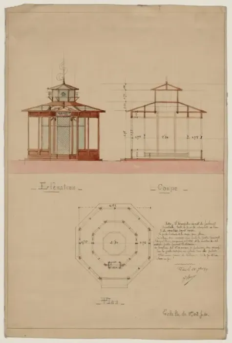 Framed Print : Architectural drawing showing elevation, cross section Framed Print : Architectural drawing showing elevation, cross section