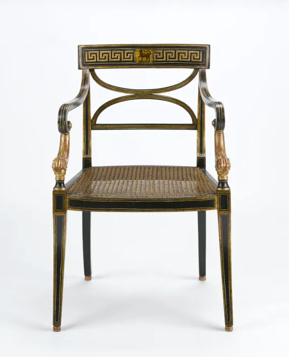 Framed Print : Armchair made from beech, painted and gilded with a carved lions paw detail on the arms Framed Print : Armchair made from beech, painted and gilded with a carved lions paw detail on the arms