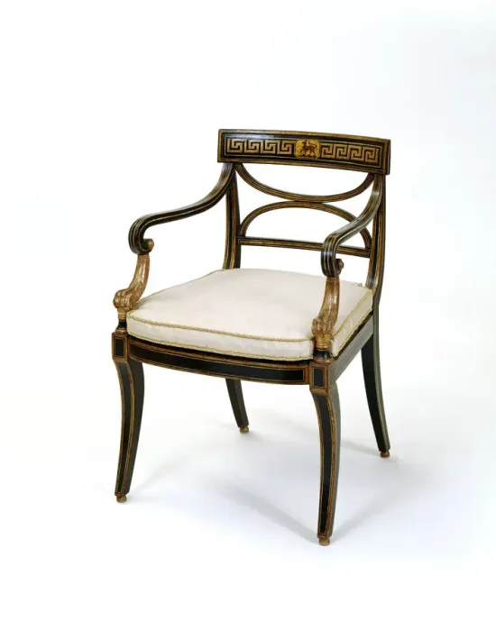 Framed Print : Armchair made from beech, painted and gilded with a carved lions paw detail on the arms Framed Print : Armchair made from beech, painted and gilded with a carved lions paw detail on the arms