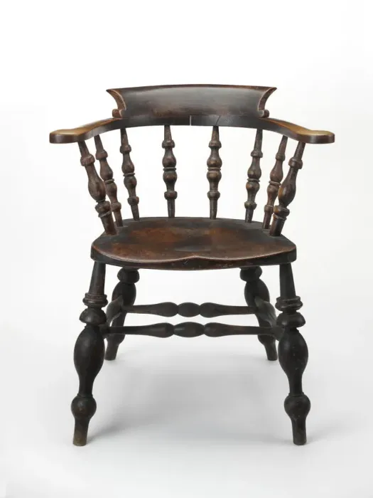 Framed Print : Armchair. Windsor bow armchair or smoking chair stamped on the rear edge Framed Print : Armchair. Windsor bow armchair or smoking chair stamped on the rear edge