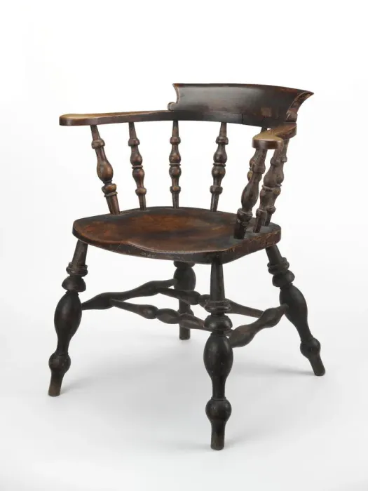 Framed Print : Armchair. Windsor bow armchair or smoking chair stamped on the rear edge Framed Print : Armchair. Windsor bow armchair or smoking chair stamped on the rear edge