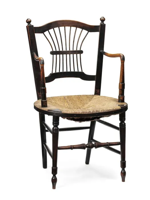 Framed Print : Armchair. Rossetti armchair, ebonised wood with rush seat Framed Print : Armchair. Rossetti armchair, ebonised wood with rush seat