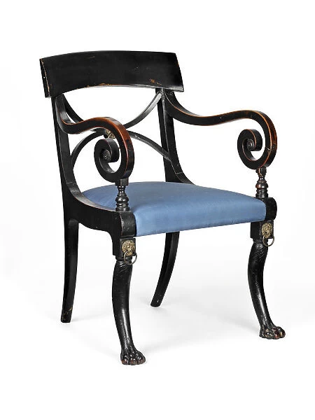 Armchair. Black painted elbow chair made from mahogany